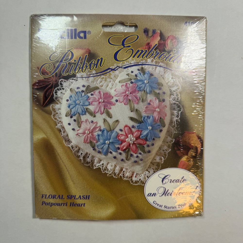 Bucilla Ribbon Embroidery Kit Floral Splash Potpourri Heart 41000 Vintage New